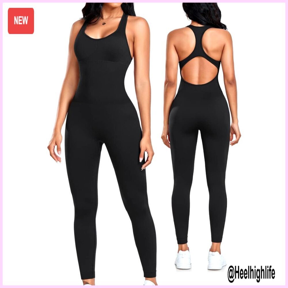 Seamless Yoga Jumpsuit with Padded Bra Tummy Control Ankle Length